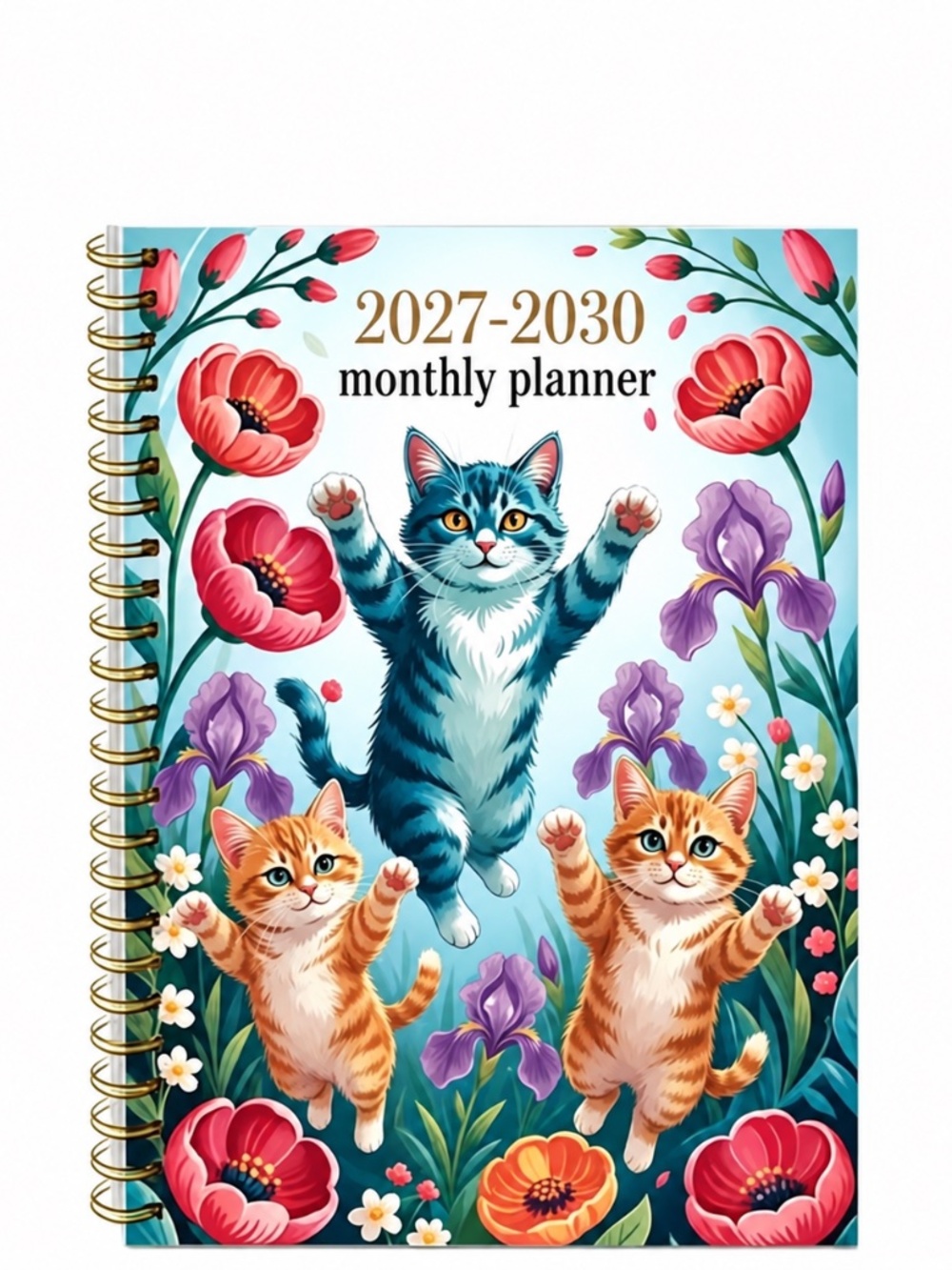 2027–2030 Cat Floral Monthly Planner Spiral Bound 48-Month Calendar